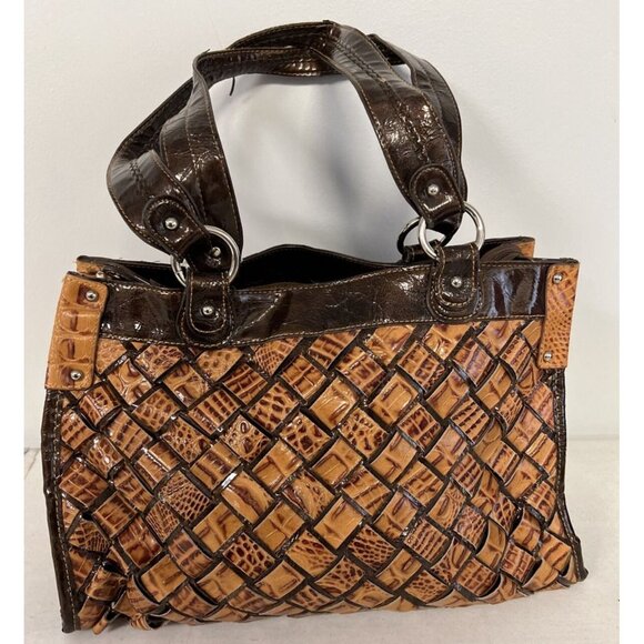 MC Mark Chantel Croc Embossed Leather Brown Tan Faux Croc Purse Shoulder Bag - Picture 3 of 11